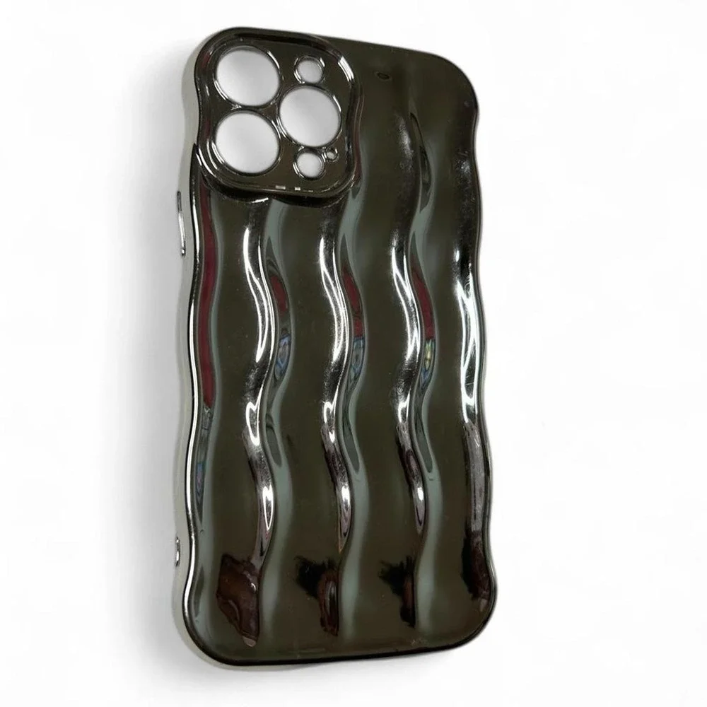 Liquid Metal Wave iPhone 13 Pro Max Phone Case Cyberpunk Y2K Smoke Chrome Cute